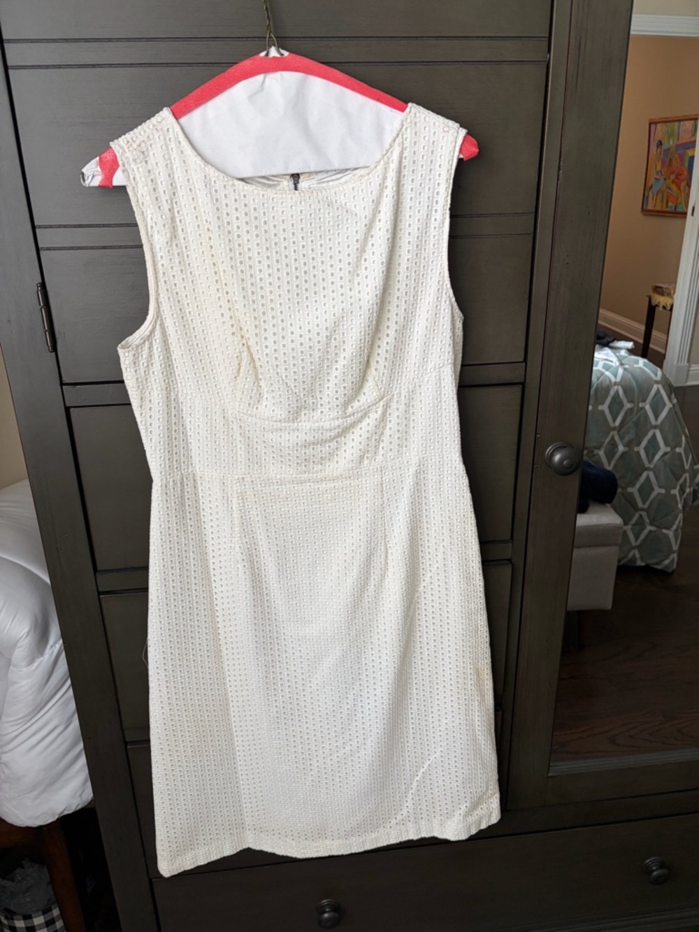 T Tahari Cream Eyelet Midi Sheath Dress